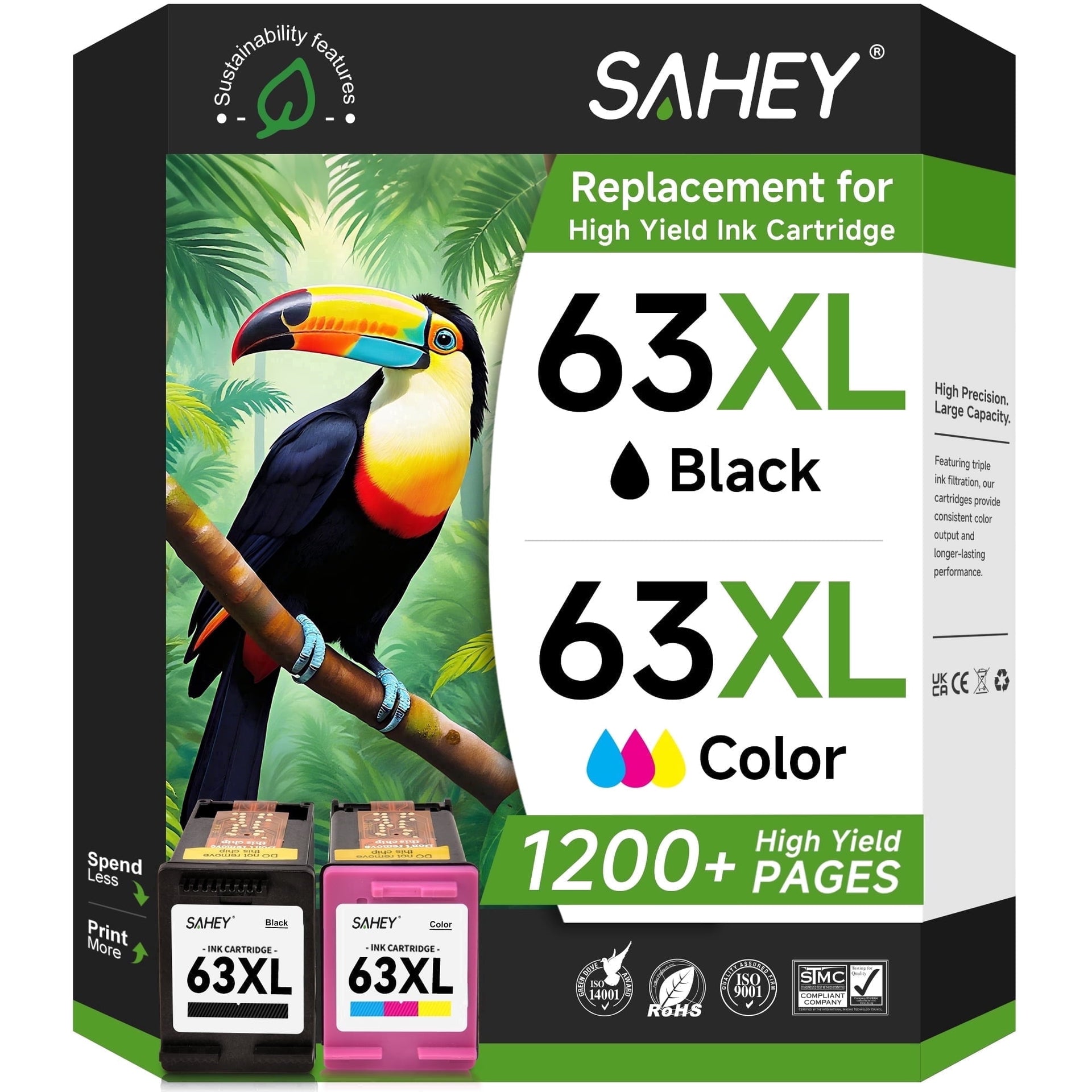 63XL Ink Cartridge Compatible for HP 63 Ink Cartridges for 63XL for HP Officejet 3830 4650 5255 5258 4655 5252 Envy 4520 4512 Printer( Black and Tri-Color)